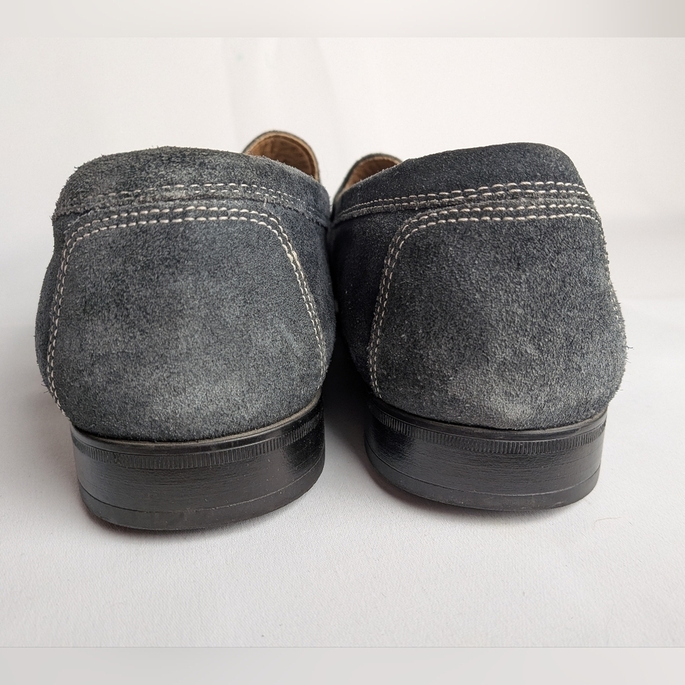 JOHNTSON & MURPHY Suede Blue Leather Loafer Flat Men Shoes Size 9 Slip On - Picture 6 of 10